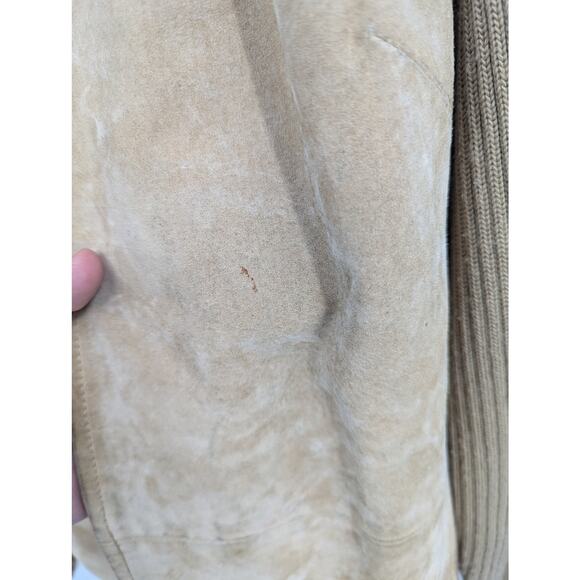 Vintage Fabio Women’s Large Tan Suede Leather Jacket Knit Sleeves Zip Front - Picture 6 of 6